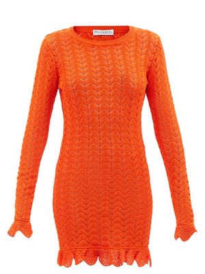 JW Anderson - Frilled Cotton-crochet Mini Dress - Womens - Orange