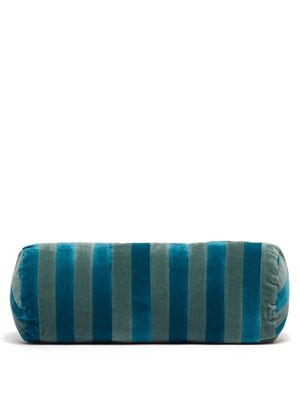 Christina Lundsteen - Striped Cotton-velvet Bolster Cushion - Blue Multi