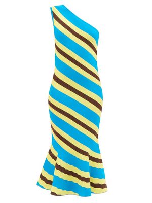 JW Anderson - Stripe-jacquard Fluted Stretch-knit Midi Dress - Womens - Yellow Multi