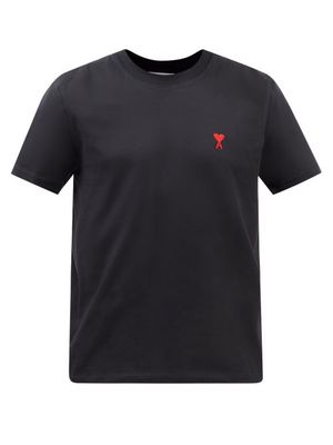 Ami - Ami De Caur-embroidered Cotton-jersey T-shirt - Mens - Black