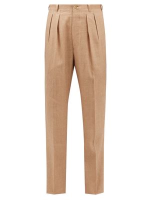 Giuliva Heritage - Umberto Pleated Linen-blend Twill Trousers - Mens - Beige