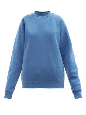Les Tien - High-neck Brushed-back Cotton Sweatshirt - Womens - Blue
