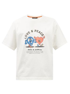 Dolce & Gabbana - Love And Peace-print Cotton-jersey T-shirt - Mens - White