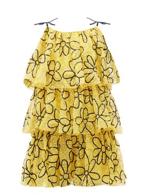 Ashish - Daisy Tiered Sequinned-tulle Mini Dress - Womens - Yellow Multi