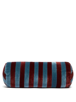 Christina Lundsteen - Striped Velvet Bolster Cushion - Blue Multi