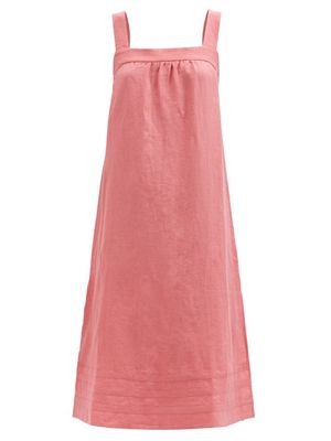 Casa Raki - Square-neck Organic-linen Voile Dress - Womens - Pink