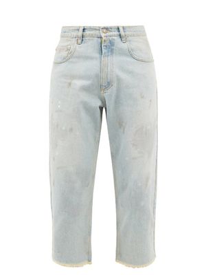 Erl - Distressed Cropped Straight-leg Jeans - Mens - Light Blue