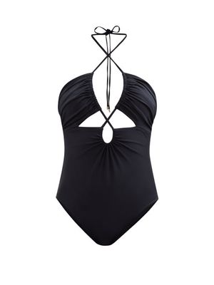 Self-portrait - Halterneck Cutout Swimsuit - Womens - Black