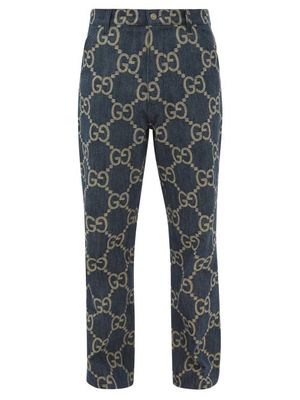 Gucci - GG-embroidered Straight-leg Jeans - Mens - Blue Beige