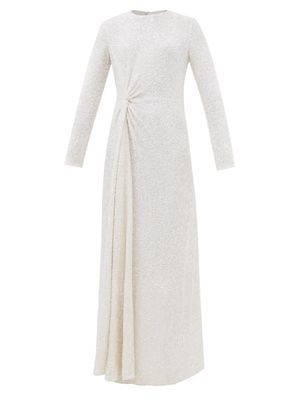 Ashish - Gathered Sequinned Long-sleeved Maxi Dress - Womens - Ivory