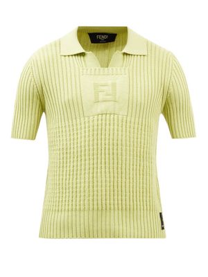 Fendi - Logo-jacquard Ribbed Cotton-blend Polo Shirt - Mens - Pale Yellow