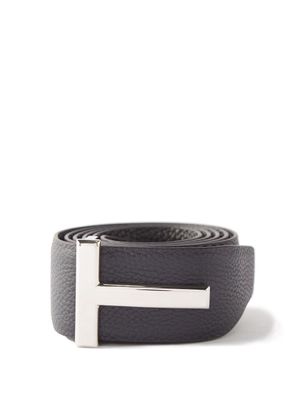 Tom Ford - T-logo Reversible Grained-leather Belt - Mens - Navy Black