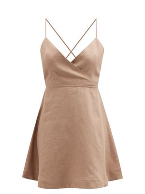 Casa Raki - Ofelia Halterneck Linen Dress - Womens - Brown