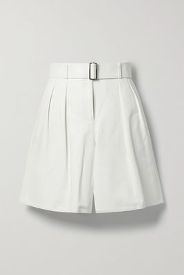 Lafayette148 - Myrtle Belted Pleated Leather Shorts - White