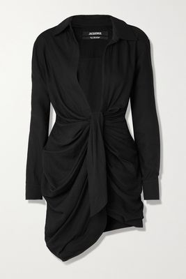 Jacquemus - Bahia Draped Knotted Twill Mini Dress - Black