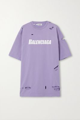 Balenciaga - Oversized Distressed Printed Cotton-jersey T-shirt - Purple