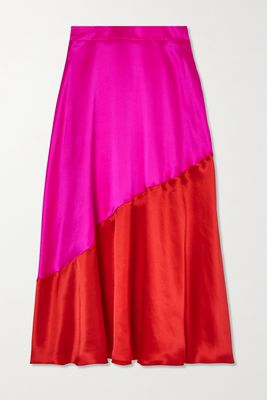 Halpern - Two-tone Silk-satin Midi Skirt - Pink