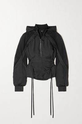 MCQ - Striae Hooded Convertible Shell, Mesh And Ribbed-knit Jacket - Black