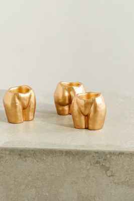 Anissa Kermiche - Rock Bottom Set Of Three Ceramic Tea Light Holders - Neutrals