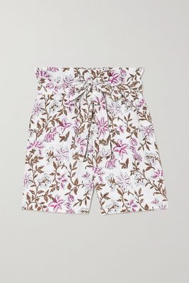Hannah Artwear - Lucia Belted Floral-print Linen Shorts - White