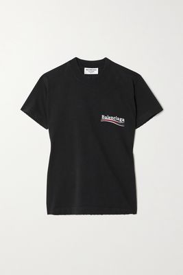 Balenciaga - Embroidered Cotton-jersey T-shirt - Black