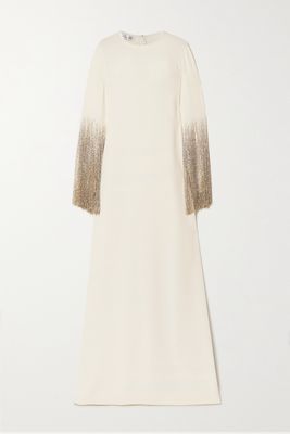 Oscar de la Renta - Fringed Embellished Silk-blend Gown - Ivory