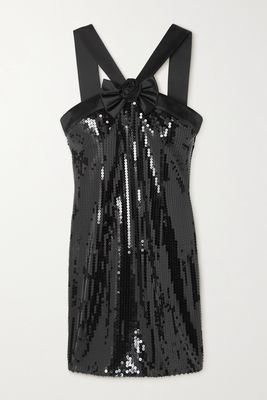 Alessandra Rich - Bow-detailed Silk Satin-trimmed Sequined Chiffon Mini Dress - Black