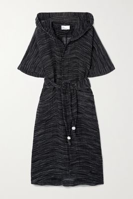Lisa Marie Fernandez - Hooded Belted Linen-blend Gauze Robe - Black