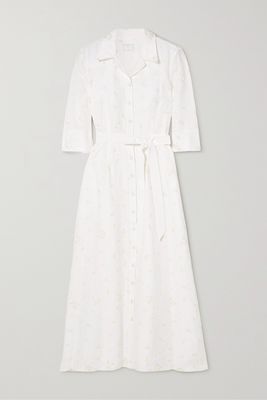 Erdem - Kasia Belted Embroidered Linen Midi Shirt Dress - Ivory
