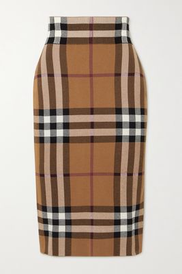 Burberry - Checked Jacquard-knit Cotton-blend Midi Skirt - Brown