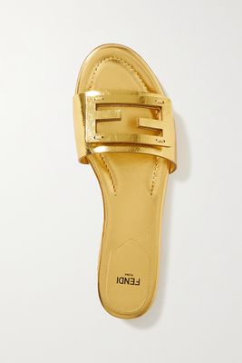 Fendi - Cutout Metallic Leather Slides - Gold