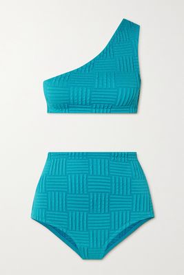 Bottega Veneta - One-shoulder Seersucker Bikini - Blue