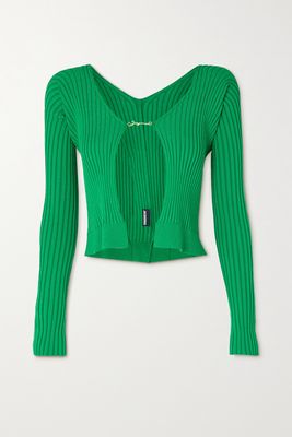 Jacquemus - Pralù Cropped Embellished Ribbed-knit Cardigan - Green