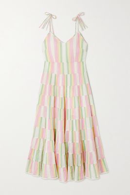 RIXO - Sorrento Tiered Striped Cotton-gauze Maxi Dress - Pink