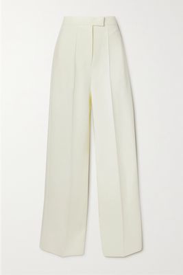 Fendi - Pleated Wool And Silk-blend Wide-leg Pants - White