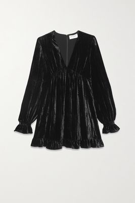 SAINT LAURENT - Ruffled Crushed-velvet Mini Dress - Black