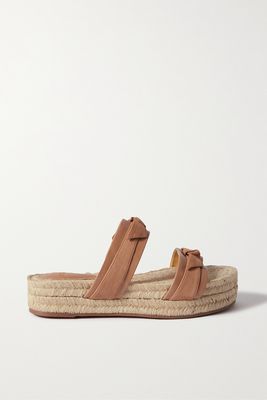 Alexandre Birman - Clarita Knotted Leather And Suede Espadrille Slides - Brown