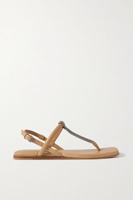 Brunello Cucinelli - Bead-embellished Leather Slingback Sandals - Brown