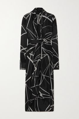 Rick Owens - Printed Cupro Wrap Dress - Black