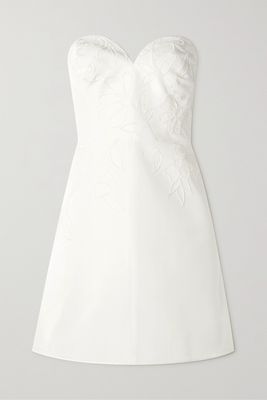 Carolina Herrera - Strapless Bead-embellished Silk-faille Mini Dress - White