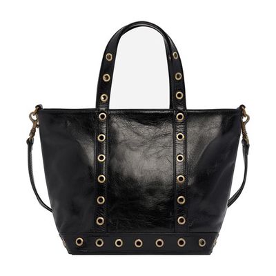 Small crinkled leather and eyelets Cabas tote