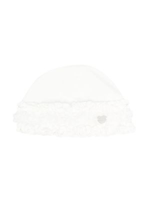 Monnalisa ruffled logo beanie - White