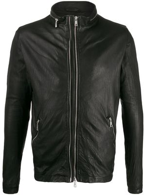 Giorgio Brato wrinkled-effect zip-up biker jacket - Black