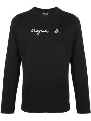 agnès b. logo print long-sleeved T-shirt - Black