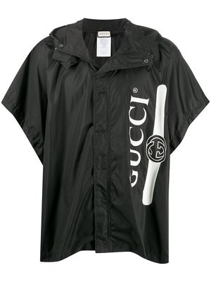 Gucci logo print hooded cape poncho - Black