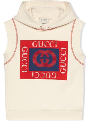 Gucci Kids logo-print sleeveless hoodie - White