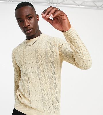 Another Influence Tall cable knit sweater in stone-Neutral