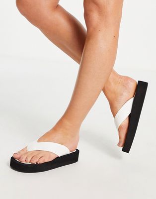 Truffle Collection flatform toe thong sandals in white