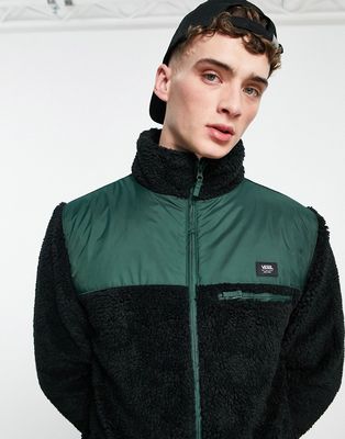 Vans Magner sherpa jacket in black/green