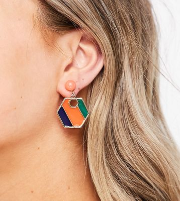 Glamorous Exclusive mosaic drop enamel earrings in orange and blue-Multi